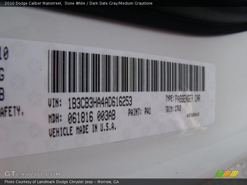Stone White / Dark Slate Gray/Medium Graystone 2010 Dodge Caliber Mainstreet