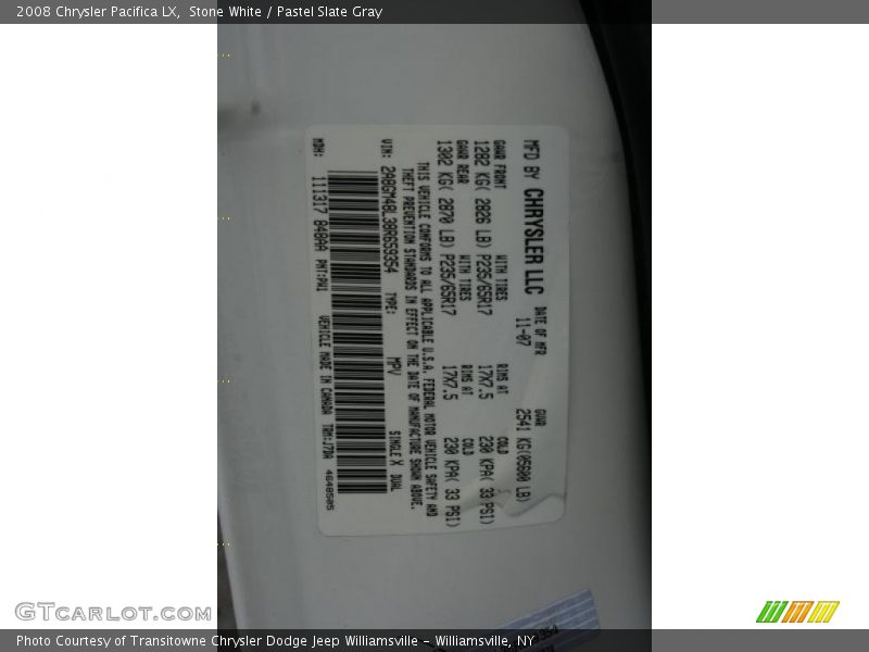 Stone White / Pastel Slate Gray 2008 Chrysler Pacifica LX