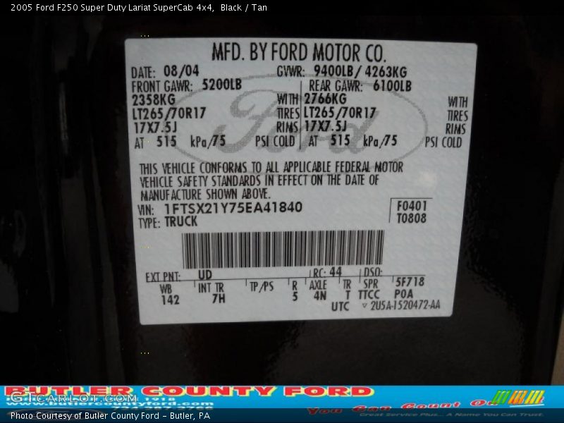 Black / Tan 2005 Ford F250 Super Duty Lariat SuperCab 4x4
