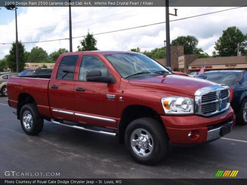 Inferno Red Crystal Pearl / Khaki 2008 Dodge Ram 2500 Laramie Quad Cab 4x4