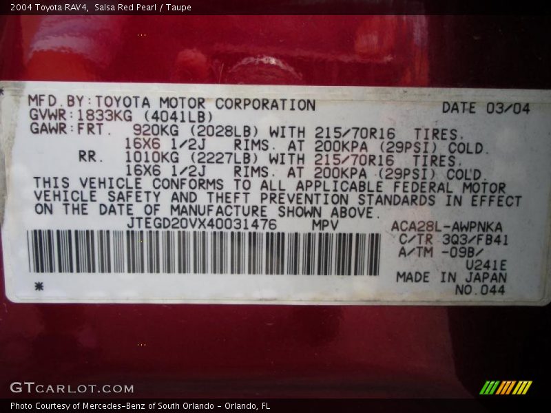 Salsa Red Pearl / Taupe 2004 Toyota RAV4