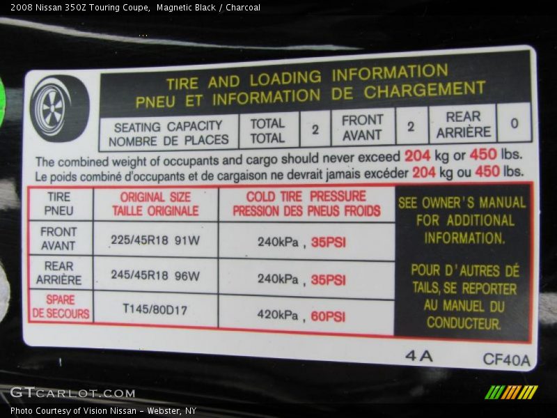 Magnetic Black / Charcoal 2008 Nissan 350Z Touring Coupe
