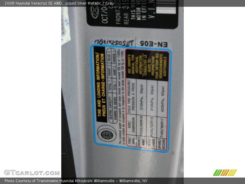 Liquid Silver Metallic / Gray 2008 Hyundai Veracruz SE AWD