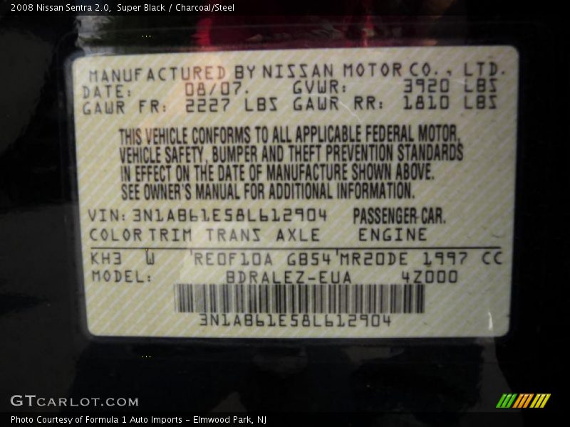 Super Black / Charcoal/Steel 2008 Nissan Sentra 2.0