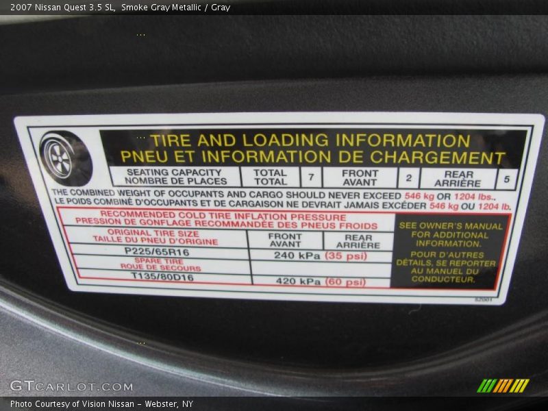 Smoke Gray Metallic / Gray 2007 Nissan Quest 3.5 SL