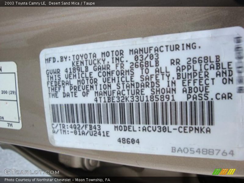 Desert Sand Mica / Taupe 2003 Toyota Camry LE