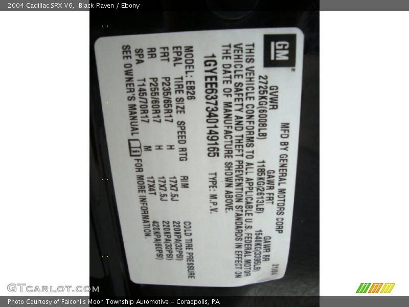 Black Raven / Ebony 2004 Cadillac SRX V6