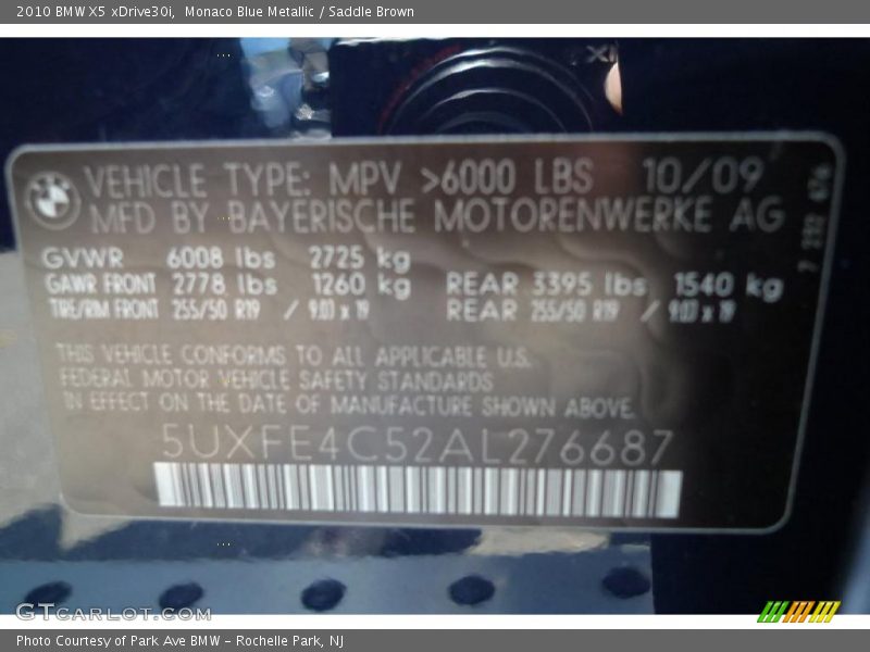 Monaco Blue Metallic / Saddle Brown 2010 BMW X5 xDrive30i