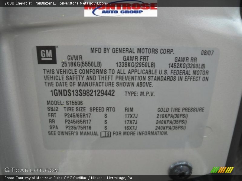 Silverstone Metallic / Ebony 2008 Chevrolet TrailBlazer LS