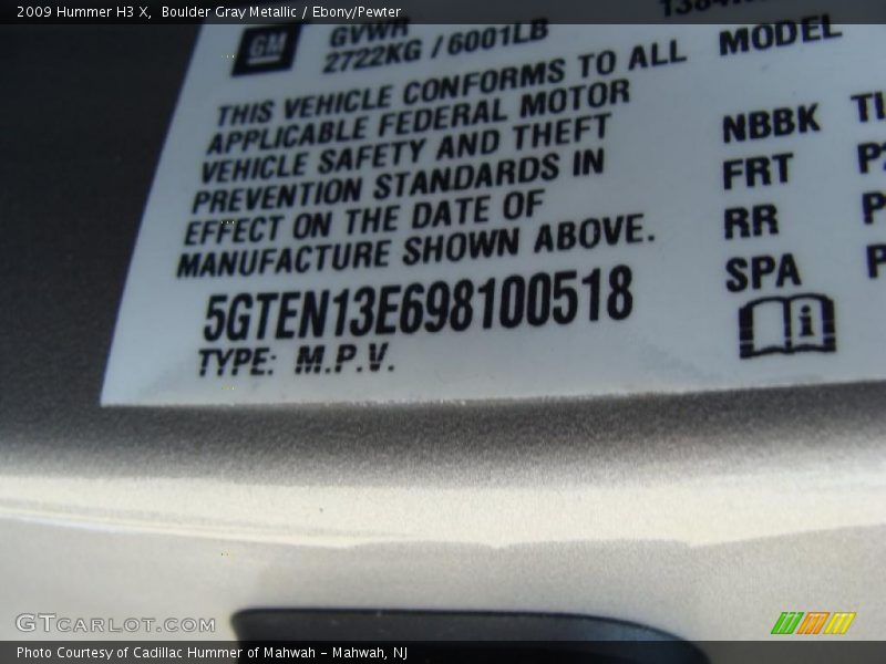 Boulder Gray Metallic / Ebony/Pewter 2009 Hummer H3 X