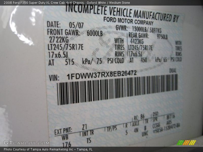 Oxford White / Medium Stone 2008 Ford F350 Super Duty XL Crew Cab 4x4 Chassis