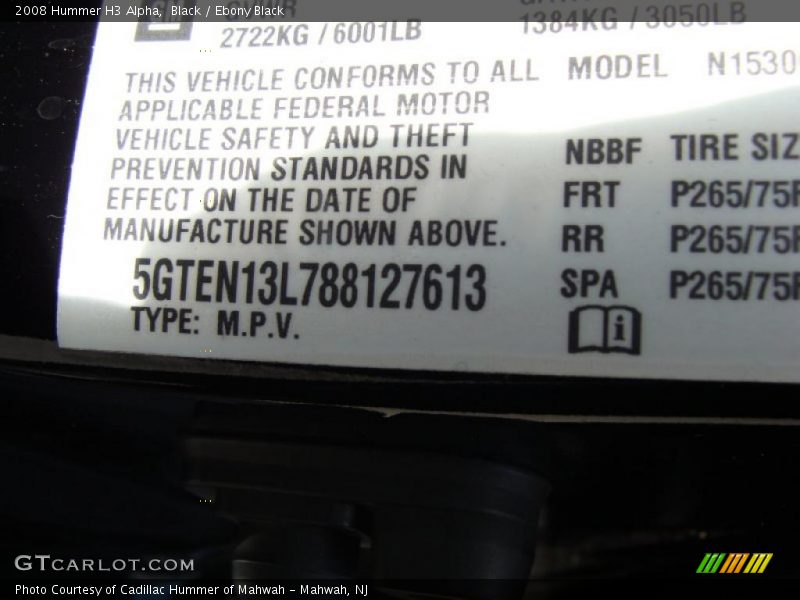 Black / Ebony Black 2008 Hummer H3 Alpha
