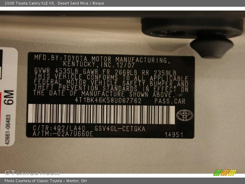 Desert Sand Mica / Bisque 2008 Toyota Camry XLE V6