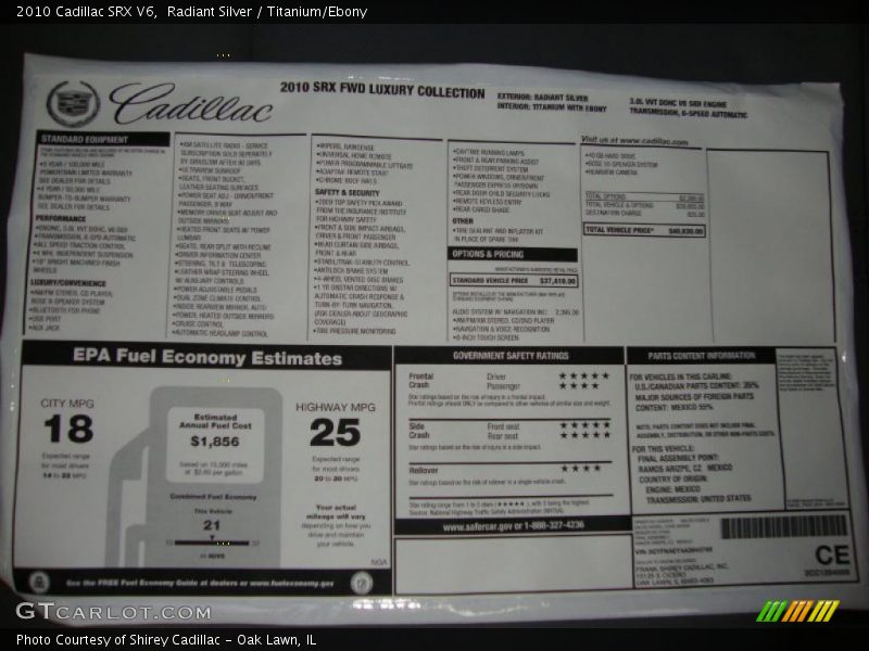 Radiant Silver / Titanium/Ebony 2010 Cadillac SRX V6