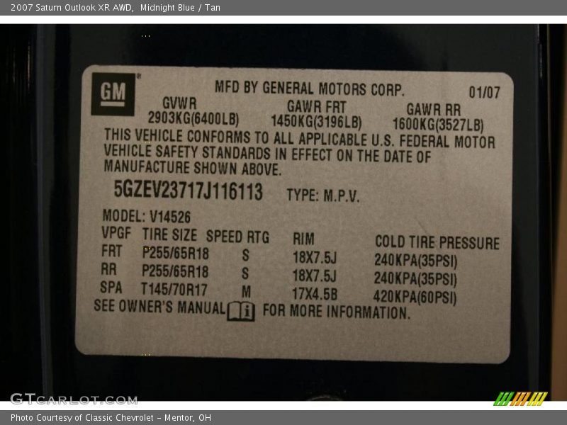 Midnight Blue / Tan 2007 Saturn Outlook XR AWD