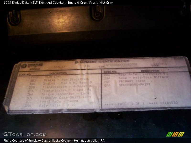 Emerald Green Pearl / Mist Gray 1999 Dodge Dakota SLT Extended Cab 4x4