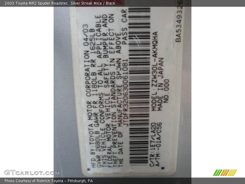 Silver Streak Mica / Black 2003 Toyota MR2 Spyder Roadster