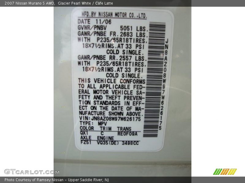 Glacier Pearl White / Cafe Latte 2007 Nissan Murano S AWD