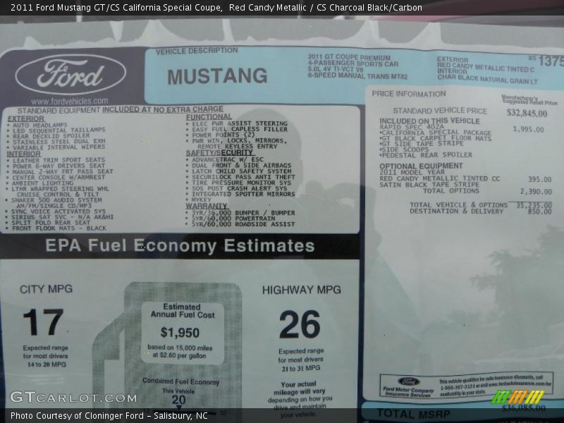 Red Candy Metallic / CS Charcoal Black/Carbon 2011 Ford Mustang GT/CS California Special Coupe