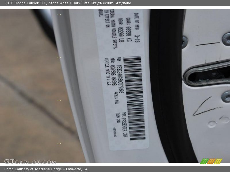 Stone White / Dark Slate Gray/Medium Graystone 2010 Dodge Caliber SXT
