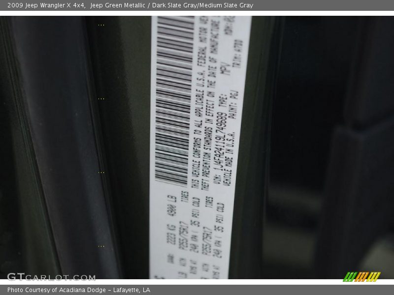 Jeep Green Metallic / Dark Slate Gray/Medium Slate Gray 2009 Jeep Wrangler X 4x4