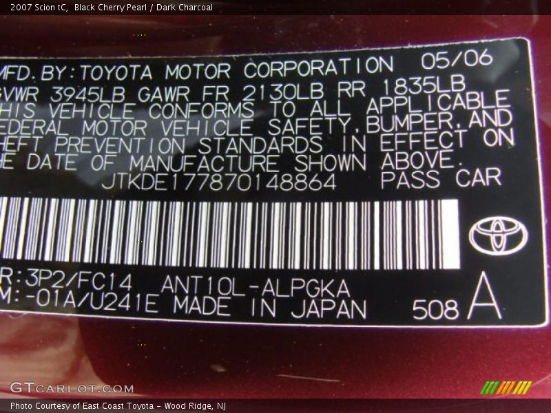 Black Cherry Pearl / Dark Charcoal 2007 Scion tC