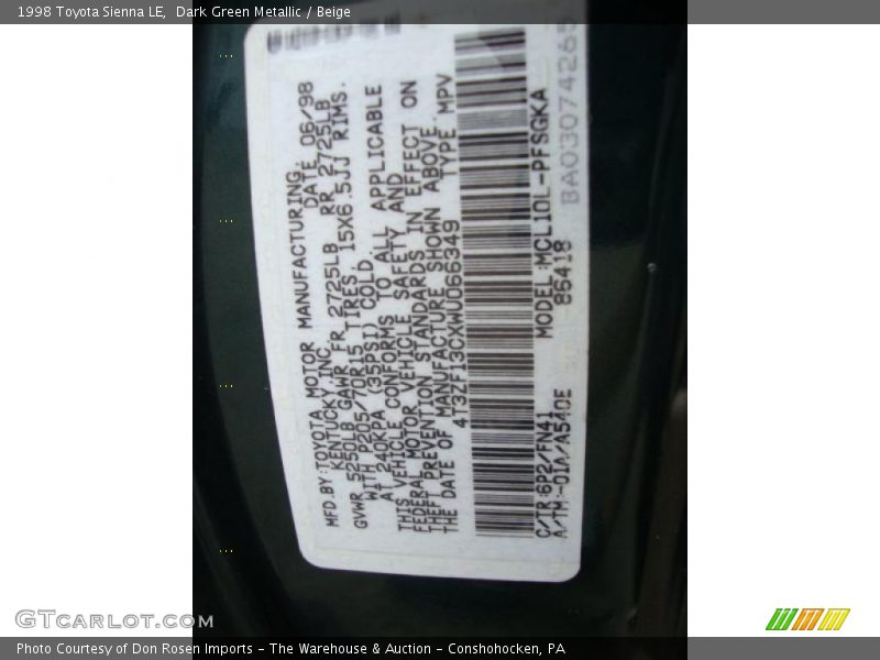 Dark Green Metallic / Beige 1998 Toyota Sienna LE