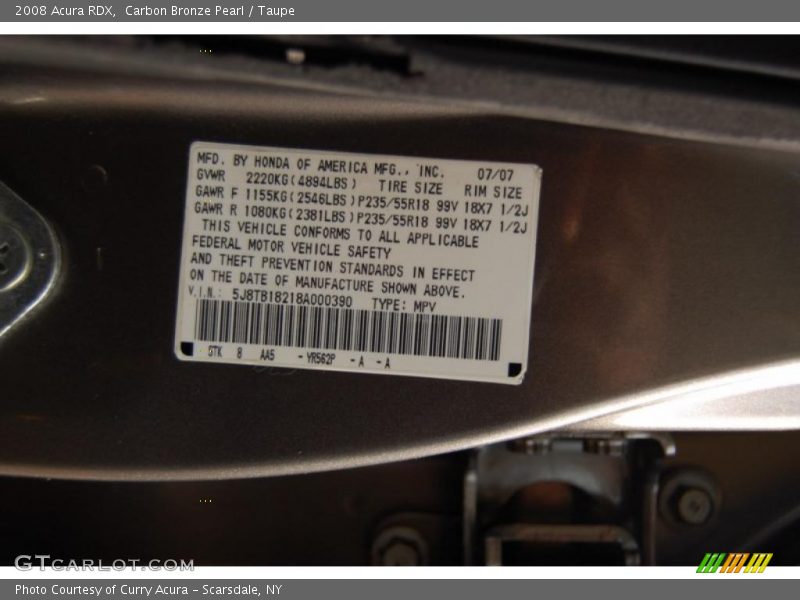 Carbon Bronze Pearl / Taupe 2008 Acura RDX