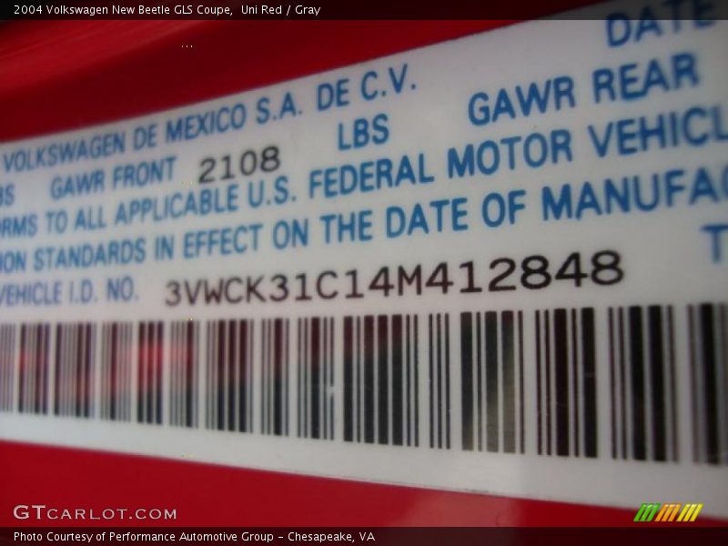 Uni Red / Gray 2004 Volkswagen New Beetle GLS Coupe