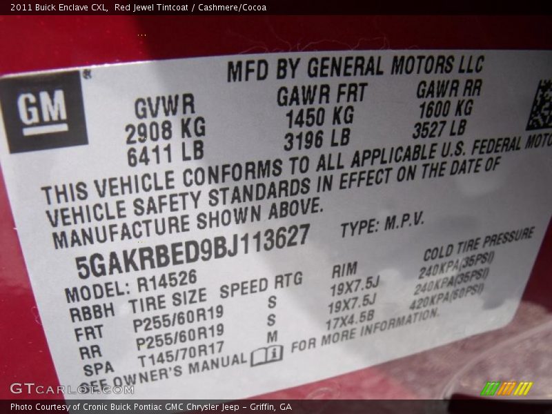 Red Jewel Tintcoat / Cashmere/Cocoa 2011 Buick Enclave CXL