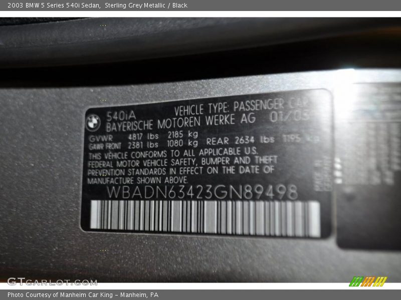 Sterling Grey Metallic / Black 2003 BMW 5 Series 540i Sedan