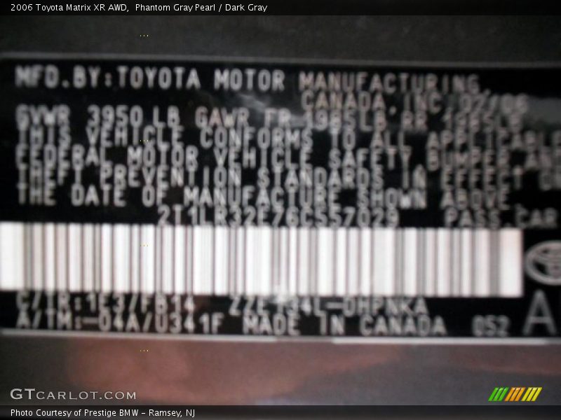 Phantom Gray Pearl / Dark Gray 2006 Toyota Matrix XR AWD