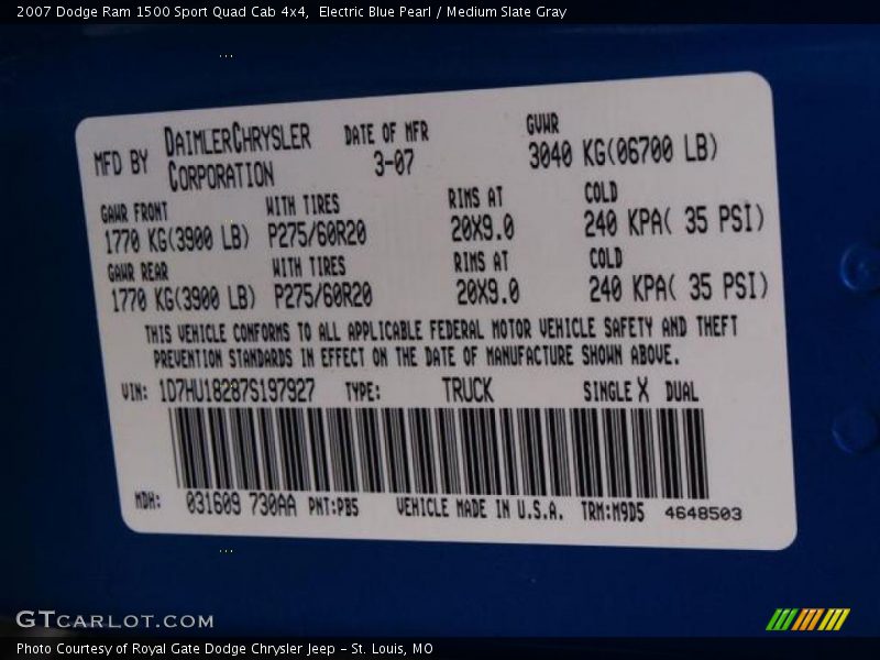Electric Blue Pearl / Medium Slate Gray 2007 Dodge Ram 1500 Sport Quad Cab 4x4