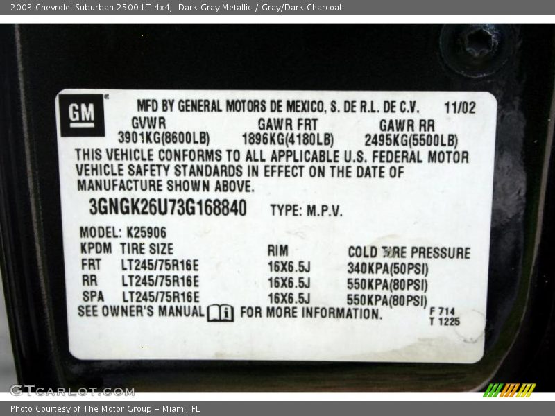 Dark Gray Metallic / Gray/Dark Charcoal 2003 Chevrolet Suburban 2500 LT 4x4