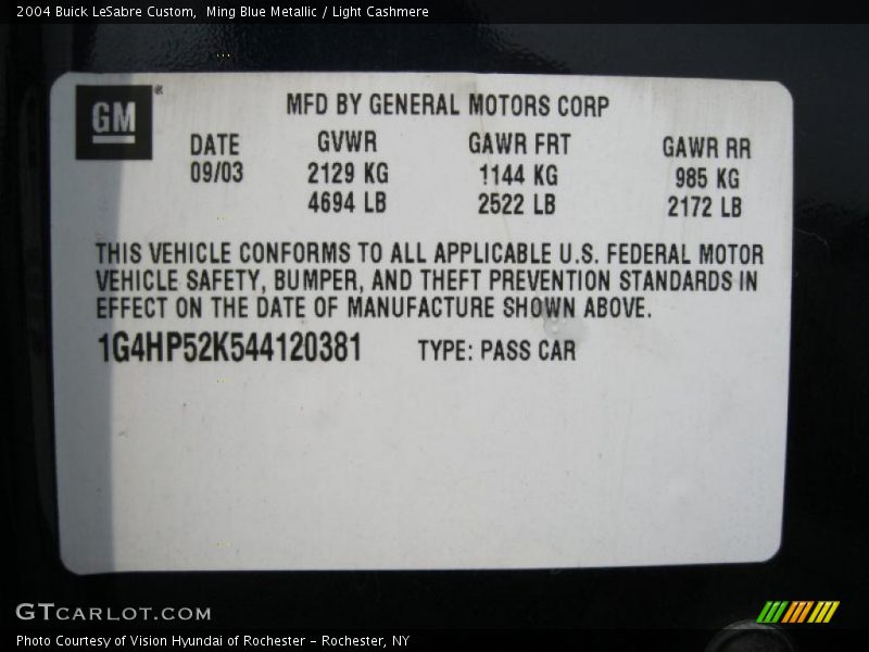 Ming Blue Metallic / Light Cashmere 2004 Buick LeSabre Custom