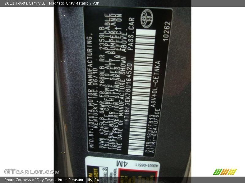 Magnetic Gray Metallic / Ash 2011 Toyota Camry LE