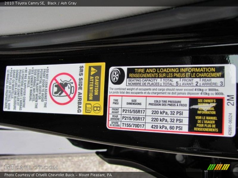 Black / Ash Gray 2010 Toyota Camry SE