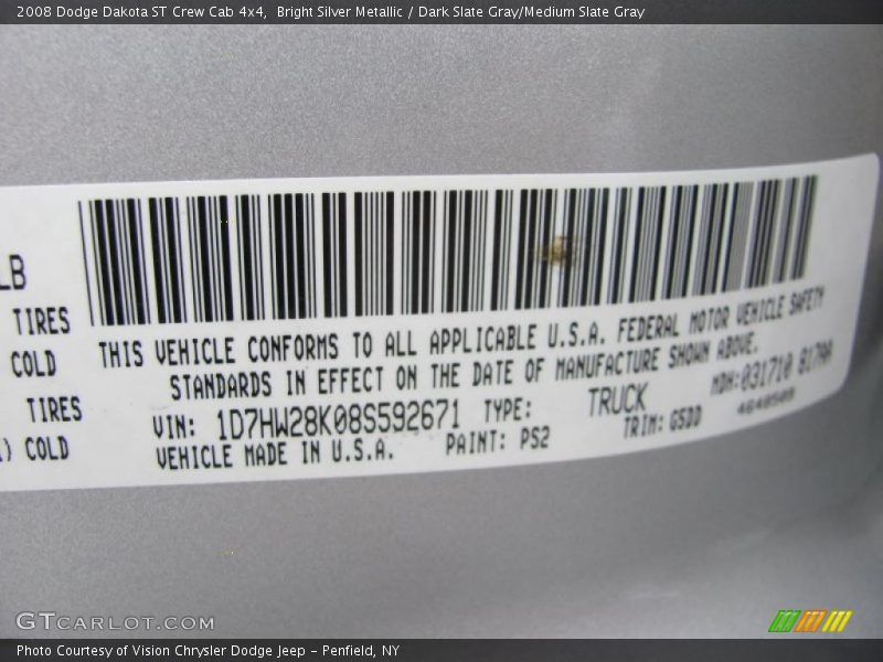 Bright Silver Metallic / Dark Slate Gray/Medium Slate Gray 2008 Dodge Dakota ST Crew Cab 4x4