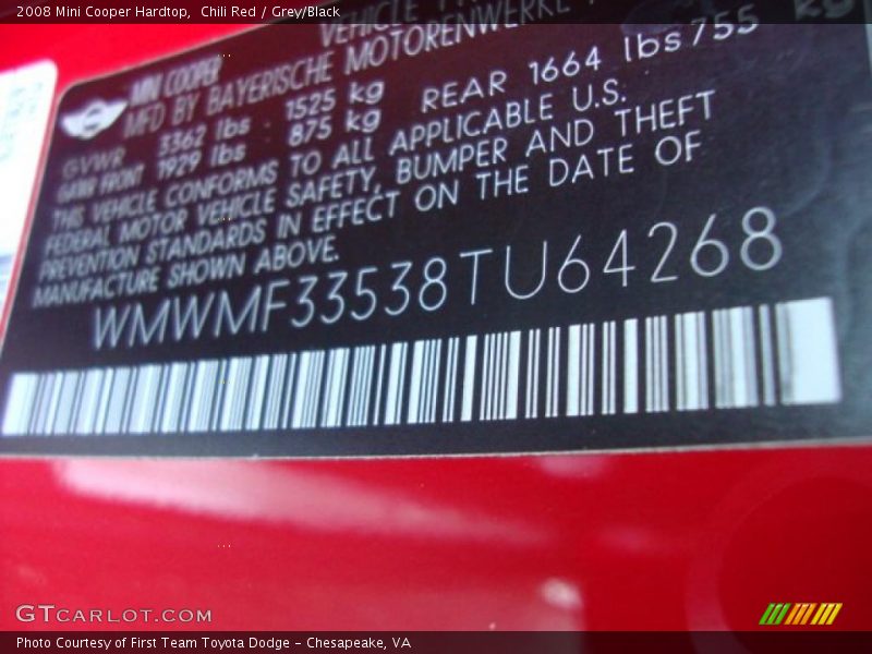Chili Red / Grey/Black 2008 Mini Cooper Hardtop