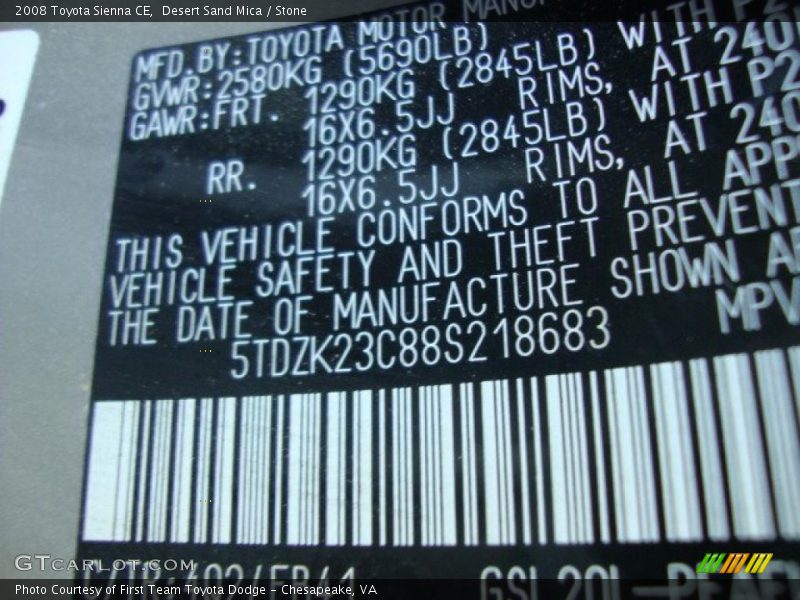 Desert Sand Mica / Stone 2008 Toyota Sienna CE