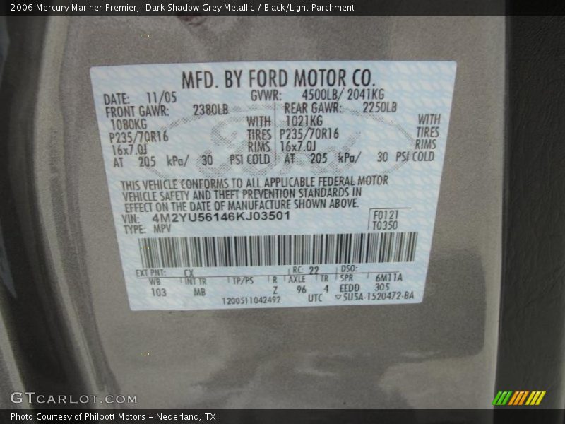 Dark Shadow Grey Metallic / Black/Light Parchment 2006 Mercury Mariner Premier