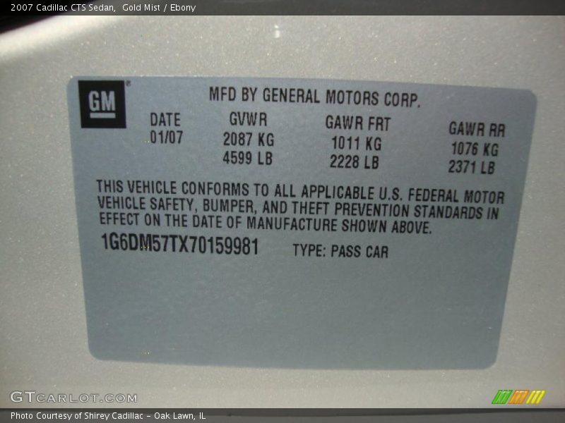 Gold Mist / Ebony 2007 Cadillac CTS Sedan
