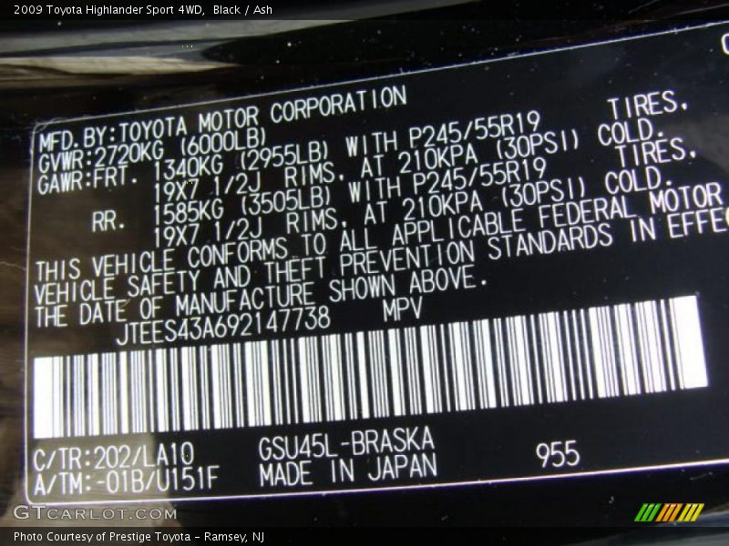 Black / Ash 2009 Toyota Highlander Sport 4WD