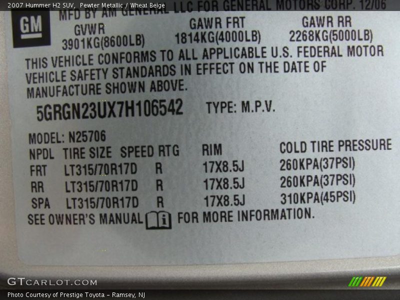 Pewter Metallic / Wheat Beige 2007 Hummer H2 SUV