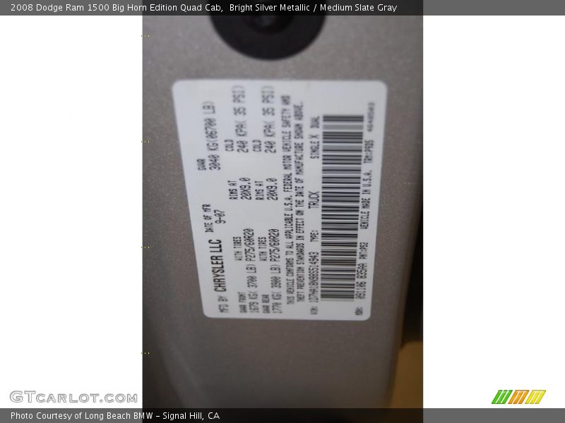 Bright Silver Metallic / Medium Slate Gray 2008 Dodge Ram 1500 Big Horn Edition Quad Cab