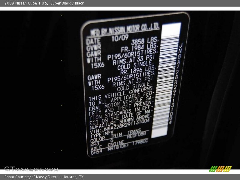 Super Black / Black 2009 Nissan Cube 1.8 S