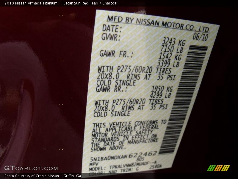 Tuscan Sun Red Pearl / Charcoal 2010 Nissan Armada Titanium