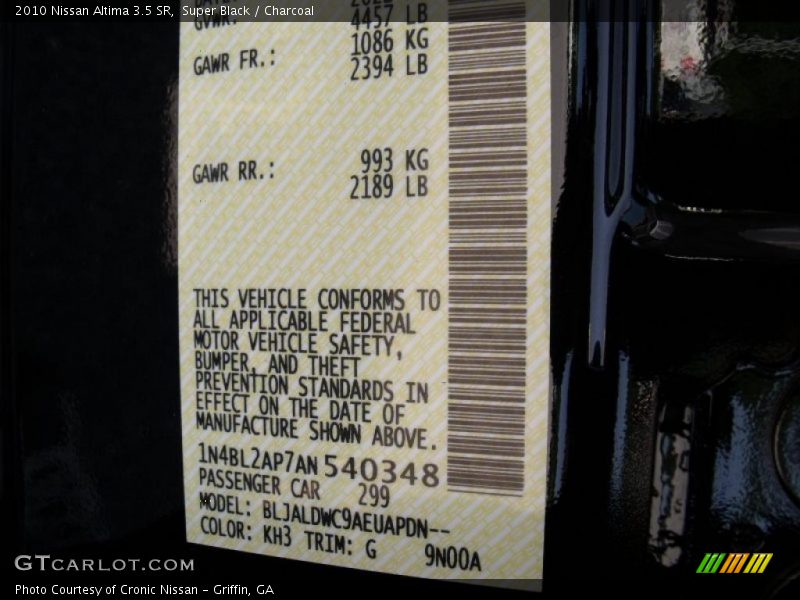 Super Black / Charcoal 2010 Nissan Altima 3.5 SR
