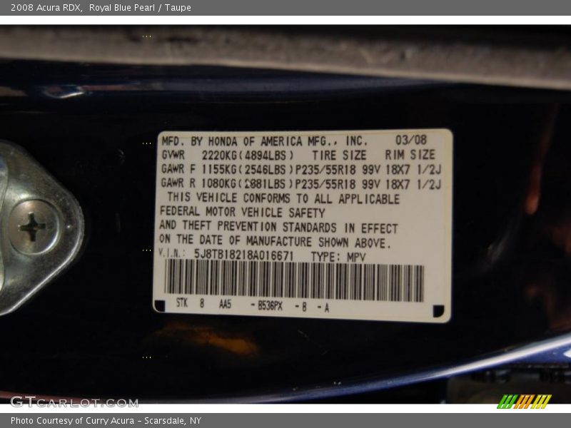 Royal Blue Pearl / Taupe 2008 Acura RDX