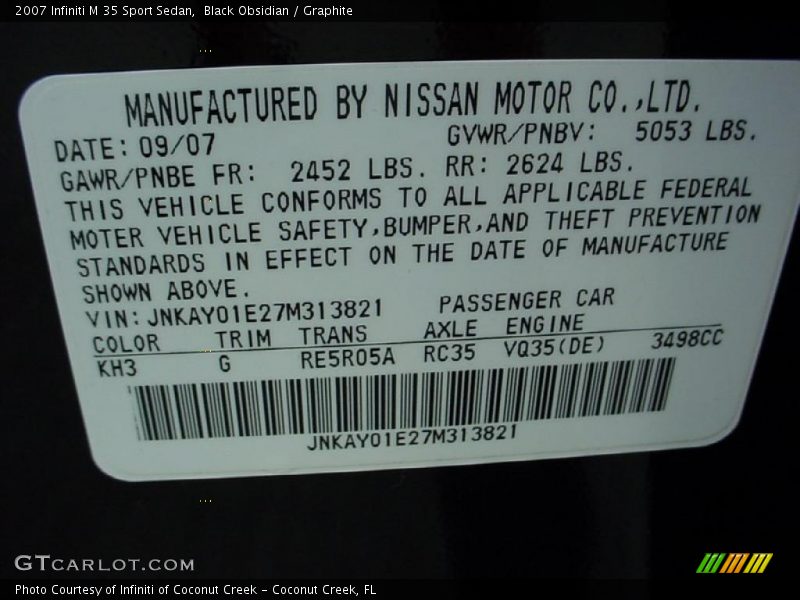 Black Obsidian / Graphite 2007 Infiniti M 35 Sport Sedan